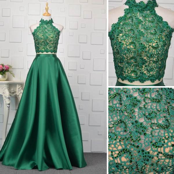 Vintage / Originale 2 Pièces Bleu Roi Robe De Soirée 2019 Princesse En Dentelle Cristal Col Haut Sans Manches Dos Nu Longue Robe De Ceremonie
