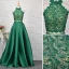 Vintage / Originale 2 Pièces Bleu Roi Robe De Soirée 2019 Princesse En Dentelle Cristal Col Haut Sans Manches Dos Nu Longue Robe De Ceremonie