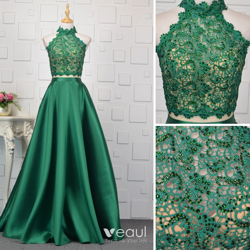 Vintage / Retro 2 Piece Royal Blue Evening Dresses 2019 A-Line / Princess Lace Crystal High Neck Sleeveless Backless Floor-Length / Long Formal Vintage / Retro 2 Piece Royal Blue Evening Dresses 2019 A-Line / Princess Lace Crystal High Neck Sleeveless Backless Floor-Length / Long Formal