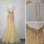 Luxe Champagne Fait main Perlage Robe De Soirée 2019 Trompette / Sirène Cristal Paillettes Faux Diamant Gland Titulaire Sans Manches Dos Nu Longue Robe De Ceremonie