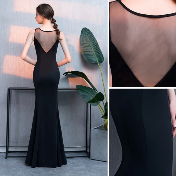 Moderne / Mode Noire Robe De Soirée 2019 Trompette / Sirène En Dentelle Perlage Paillettes Encolure Dégagée Sans Manches Longue Robe De Ceremonie