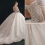 Luxury / Gorgeous Ivory Wedding Dresses 2021 Ball Gown Off-The-Shoulder Beading Lace Flower Short Sleeve Backless Royal Train Wedding