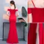 Chic / Belle Rouge Robe De Soirée 2019 Trompette / Sirène Perlage Gland Fendue devant Bretelles Spaghetti Dos Nu Manches Courtes Longue Robe De Ceremonie