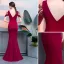 Chic / Beautiful Burgundy Evening Dresses  2019 Trumpet / Mermaid Crystal V-Neck Sleeveless Backless Floor-Length / Long Formal Dresses
