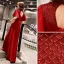 Chic / Beautiful Burgundy Evening Dresses  2019 A-Line / Princess Crystal High Neck Short Sleeve Backless Floor-Length / Long Formal Dresses