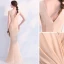 Chic / Beautiful Champagne Evening Dresses  2019 Trumpet / Mermaid V-Neck Sleeveless Backless Floor-Length / Long Formal Dresses