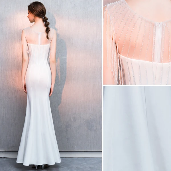 Charmant Rougissant Rose Robe De Soirée 2019 Trompette / Sirène Perlage Gland Encolure Dégagée Sans Manches Longue Robe De Ceremonie