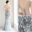 Charming Grey Evening Dresses  2019 Trumpet / Mermaid Lace Flower Crystal Sequins V-Neck Sleeveless Backless Floor-Length / Long Formal Dresses