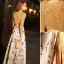 Elegant Gold Evening Dresses  2019 A-Line / Princess Tassel Scoop Neck Beading Sequins Long Sleeve Split Front Printing Floor-Length / Long Formal Dresses