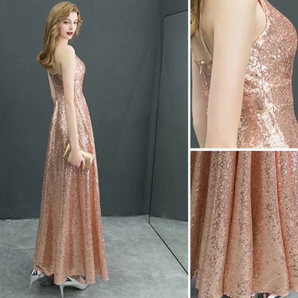 Scintillantes Doré Robe De Soirée 2019 Princesse Glitter Paillettes Bretelles Spaghetti Sans Manches Dos Nu Longueur Cheville Robe De Ceremonie