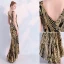 Charmant Noire Doré Robe De Soirée 2019 Trompette / Sirène Paillettes V-Cou Sans Manches Dos Nu Asymétrique Robe De Ceremonie