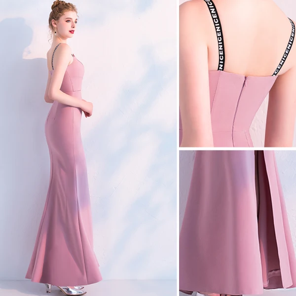 Schöne Pink Abendkleider 2019 Meerjungfrau Spaghettiträger Ärmellos Rückenfreies Gespaltete Front Knöchellänge Festliche Kleider