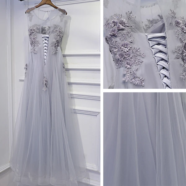 Modest / Simple Wedding Party Dresses 2017 Lace Flower Sequins Scoop Neck Ankle Length Sleeveless A-Line / Princess Bridesmaid Dresses