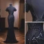 Elegante Schwarz Abendkleider 2019 Meerjungfrau Rundhalsausschnitt Perlenstickerei Pailletten Kurze Ärmel Rückenfreies Sweep / Pinsel Zug Festliche Kleider