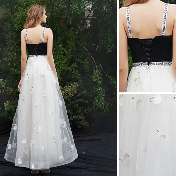 Moderne / Mode Blanche Robe De Soirée 2019 Princesse Bretelles Spaghetti Sans Manches Dos Nu Appliques Longue Robe De Ceremonie
