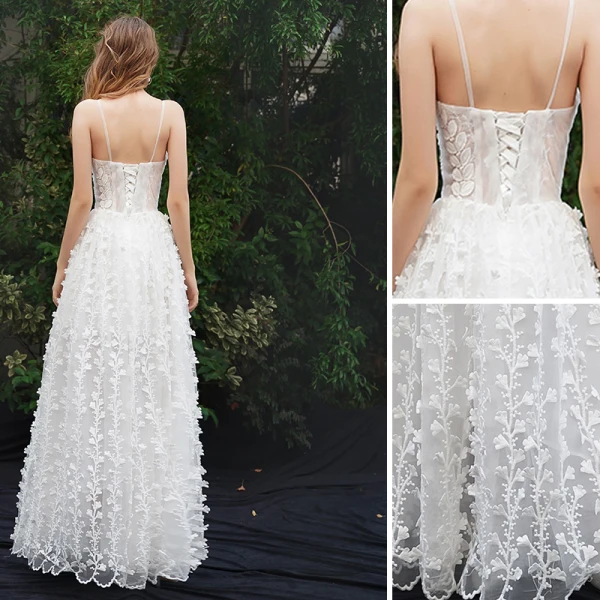 Moderne / Mode Ivoire Plage Robe De Soirée 2019 Princesse Bretelles Spaghetti Appliques Sans Manches Dos Nu Longue Robe De Ceremonie