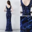 Chic / Belle Bleu Roi Robe De Soirée 2019 Trompette / Sirène V-Cou Sans Manches Paillettes Dos Nu Longue Robe De Ceremonie