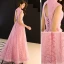 Chinese style Candy Pink Evening Dresses  2019 A-Line / Princess High Neck Appliques Beading Sleeveless Backless Lace Floor-Length / Long Formal Dresses