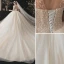 Modern / Fashion Champagne Wedding Dresses 2021 Ball Gown Scoop Neck Beading Pearl Sequins Short Sleeve Backless Royal Train Wedding