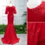 Chic / Belle Bordeaux Robe De Soirée 2019 Trompette / Sirène Encolure Dégagée 1/2 Manches En Dentelle Fleur Perlage Paillettes Train De Balayage Robe De Ceremonie