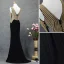 Chic / Belle Noire Doré Robe De Soirée 2019 Trompette / Sirène V-Cou Faux Diamant Sans Manches Dos Nu Train De Balayage Robe De Ceremonie