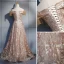 Élégant Champagne Robe De Soirée 2019 Princesse De l'épaule Perlage Gland Manches Courtes En Dentelle Fleur Cristal Dos Nu Longue Robe De Ceremonie