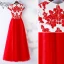 Chic / Belle Rouge Robe De Bal 2019 Princesse Encolure Dégagée En Dentelle Fleur Perlage Manches Courtes Longue Robe De Ceremonie