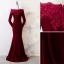 Elegante Bordeaux Avondjurken 2019 Trompet / Zeemeermin Kant Bloem Vierkante Halslijn Kralen Kristal Pailletten Suede Lange Mouwen Lange Gelegenheid Jurken