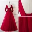Chic / Beautiful Burgundy Prom Dresses 2019 A-Line / Princess Scoop Neck 3/4 Sleeve Beading Lace Sequins Crystal Backless Floor-Length / Long Formal Dresses