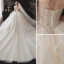 Modern / Fashion Champagne Wedding Dresses 2021 Ball Gown Scoop Neck Beading Sequins Pearl Lace Flower Appliques Short Sleeve Backless Royal Train Wedding