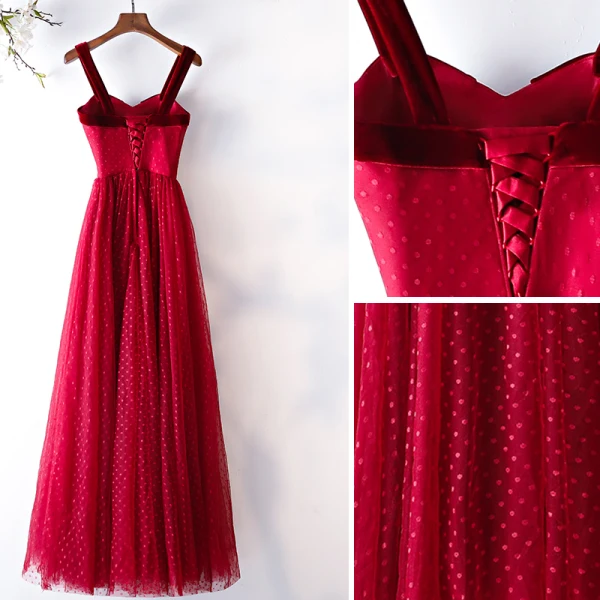 Chic / Beautiful Burgundy Prom Dresses 2019 A-Line / Princess Spotted Suede Spaghetti Straps Backless Short Sleeve Floor-Length / Long Formal Dresses