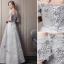 Élégant Gris Robe De Soirée 2019 Princesse De l'épaule Perlage En Dentelle Fleur Manches Courtes Dos Nu Longue Robe De Ceremonie