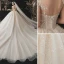Classy Champagne Wedding Dresses 2021 Ball Gown High Neck Beading Pearl Sequins Lace Flower Appliques Short Sleeve Backless Royal Train Wedding