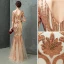Charming Gold Evening Dresses  2019 Trumpet / Mermaid Scoop Neck Crystal Sequins 1/2 Sleeves Backless Floor-Length / Long Formal Dresses