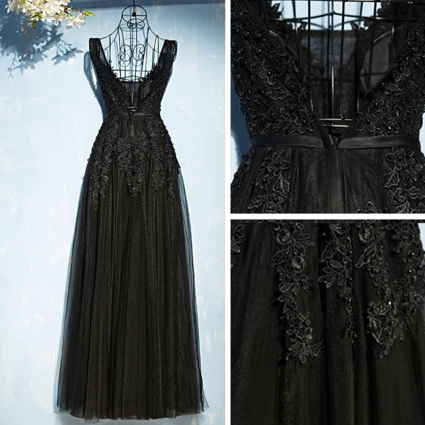 Chic / Beautiful Formal Dresses 2017 Lace Flower Sequins Strappy V-Neck Sleeveless Floor-Length / Long Empire Evening Dresses