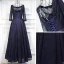 Chic / Belle Bleu Marine Robe De Ceremonie 2017 En Dentelle Fleur Paillettes Noeud Encolure Dégagée 3/4 Manches Longueur Cheville Princesse Robe De Soirée