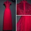 Chic / Belle Rouge Robe De Ceremonie 2017 En Dentelle Fleur Paillettes Col Haut Manches Courtes Longue Empire Robe De Soirée