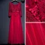 Chic / Beautiful Red Formal Dresses Evening Dresses  2017 Lace Flower Sequins Pearl 3/4 Sleeve V-Neck Ankle Length A-Line / Princess