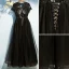Elegant Black Formal Dresses 2017 Lace Flower Sequins Backless Ankle Length Short Sleeve A-Line / Princess Evening Dresses