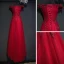 Chic / Beautiful Red Formal Dresses Evening Dresses  2017 Lace Flower Strappy Sequins Square Neckline Short Sleeve Empire