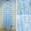 Elegant Sky Blue Wedding Party Dresses 2017 Empire Lace Flower Beading Scoop Neck Short Sleeve Tea-length Bridesmaid Dresses