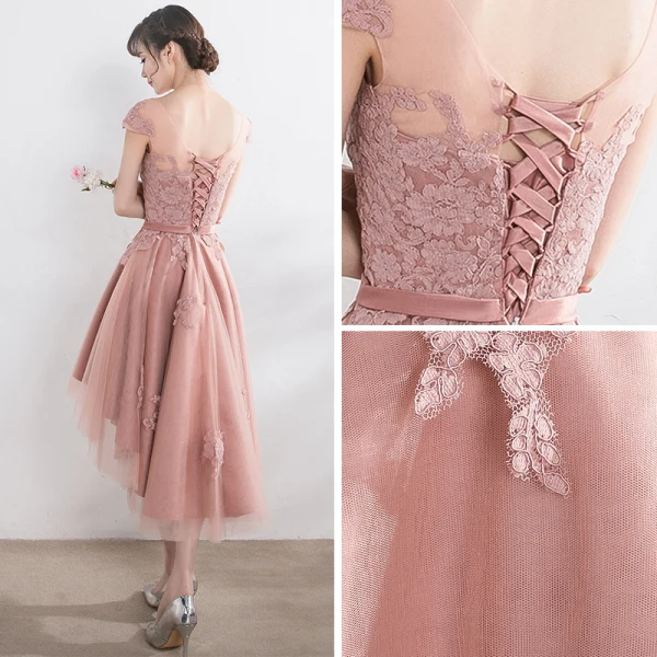 Lovely Graduation Dresses 2017 A-Line / Princess Lace Flower Strappy Scoop Neck Short Sleeve Backless Formal Dresses