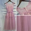 Modest / Simple Candy Pink Bridesmaid Dresses 2017 A-Line / Princess Lace Flower Beading Scoop Neck Sleeveless Short Wedding Party Dresses