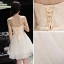 Sexy Champagne Graduation Dresses 2017 A-Line / Princess Lace Flower Bow Backless Strapless Sleeveless Short Formal Dresses