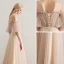 Elegant Champagne Prom Dresses 2019 A-Line / Princess Scoop Neck Beading Lace Appliques Ruffle Short Sleeve Backless Floor-Length / Long Formal Dresses