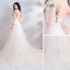 Elegant Champagne Prom Dresses 2019 A-Line / Princess Scoop Neck Beading Lace Flower Appliques Long Sleeve Backless Court Train Formal Dresses