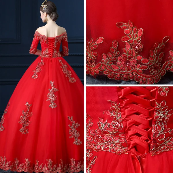 Amazing / Unique Formal Dresses 2017 Ball Gown Lace Flower Backless Off-The-Shoulder 1/2 Sleeves Floor-Length / Long Prom Dresses