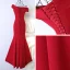 Sexy Rouge Robe De Ceremonie 2017 Trompette / Sirène Volants en Cascade Une épaule Dos Nu Manches Courtes Longue Robe De Soirée