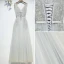 Chic / Beautiful Silver Bridesmaid Dresses 2017 A-Line / Princess Tea-length Lace Appliques Flower Pearl Crossed Straps V-Neck Sleeveless Bridesmaid