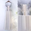 Chic / Beautiful White Bridesmaid Dresses 2017 A-Line / Princess Crossed Straps Appliques Beading Lace Scoop Neck 1/2 Sleeves Tea-length